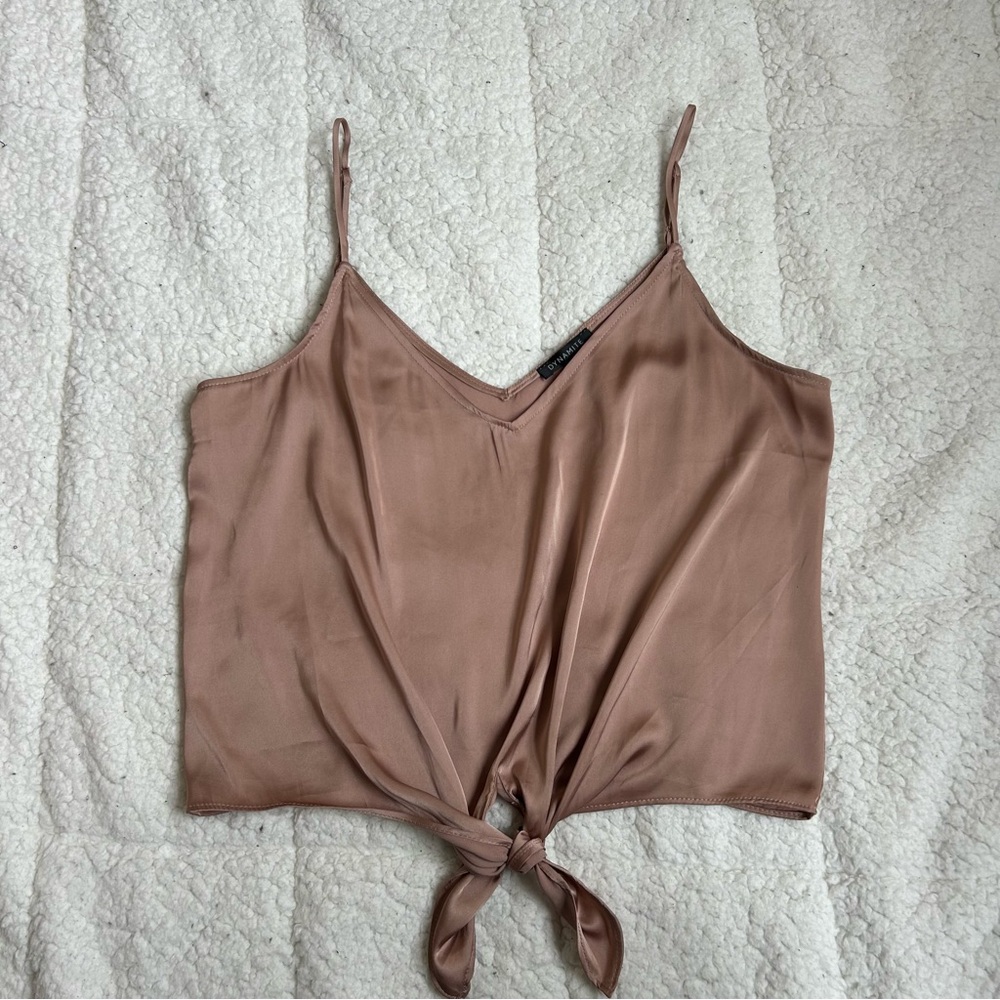 DYNAMITE Tan Tie-Front Crop Camisole